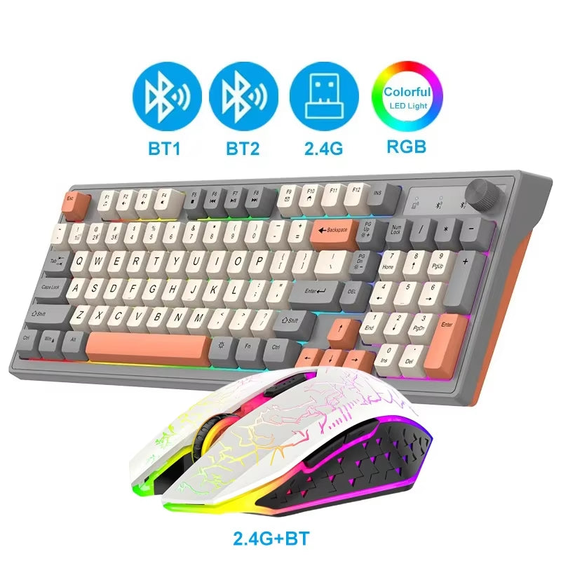 DualMode Wireless Keyboard and Mouse Set 2.4G Dual Bluetooth Keyboard RGB Gaming Keyboard Mouse Kit Mechanical Feel Keyboard