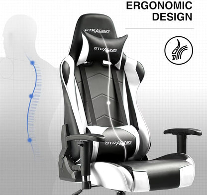 Gaming Chair, Ergonomic Recliner with Adjustable Backrest, Height, Headrest & Lumbar Support, Swivel Esports Chair (White)