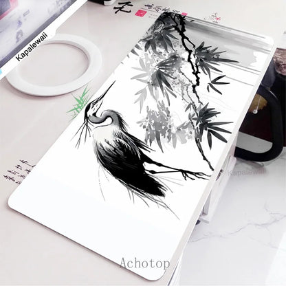 Black and White Laptop Gamer Mousepad Gaming Mouse Pad Ink and Wash Large Rug Locking Edge Keyboard 100X50Cm Desk Mat for CSGO
