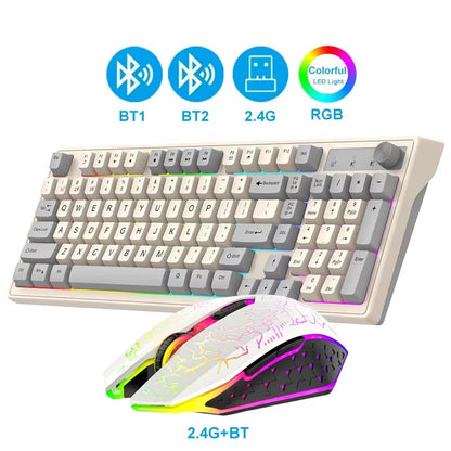 DualMode Wireless Keyboard and Mouse Set 2.4G Dual Bluetooth Keyboard RGB Gaming Keyboard Mouse Kit Mechanical Feel Keyboard