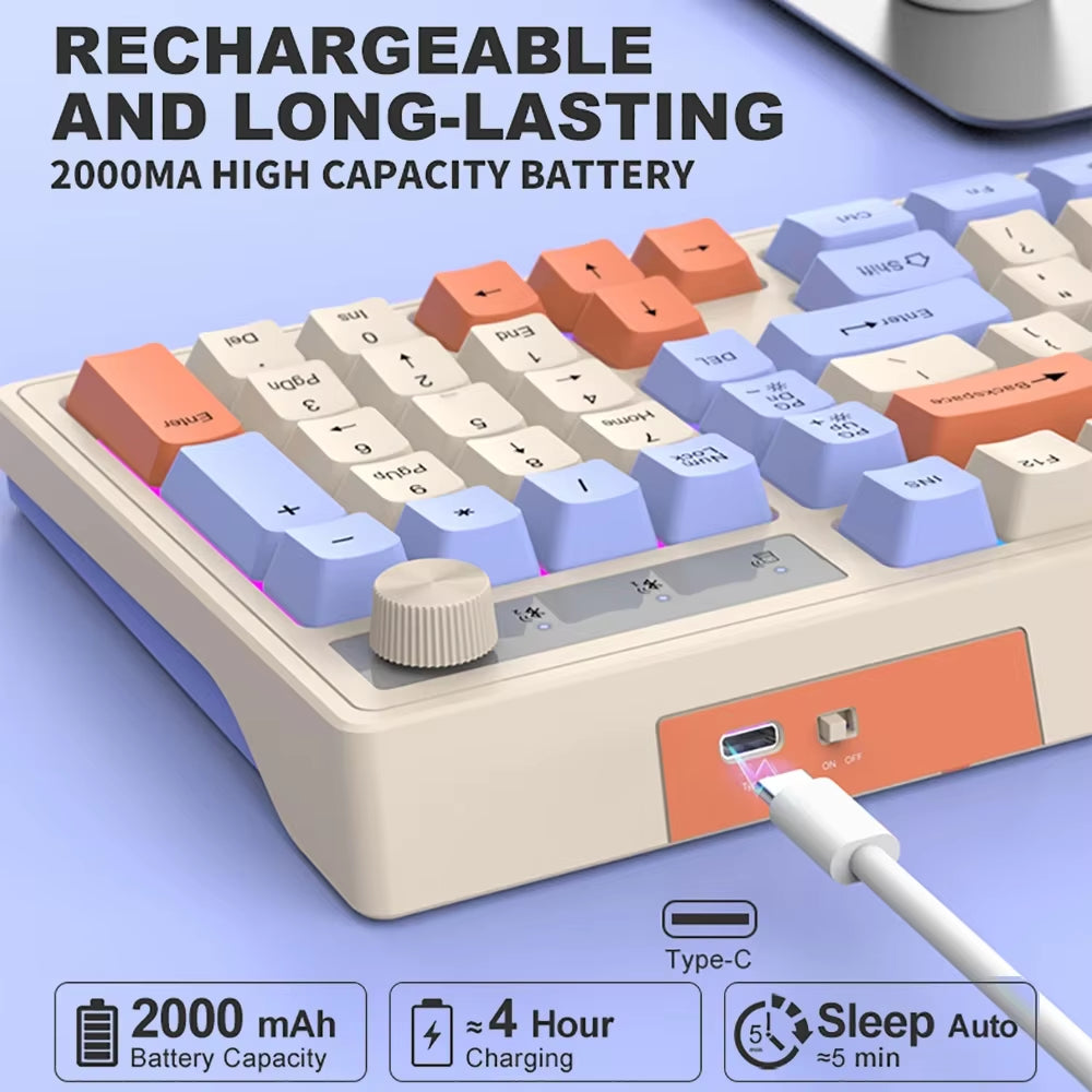 DualMode Wireless Keyboard and Mouse Set 2.4G Dual Bluetooth Keyboard RGB Gaming Keyboard Mouse Kit Mechanical Feel Keyboard
