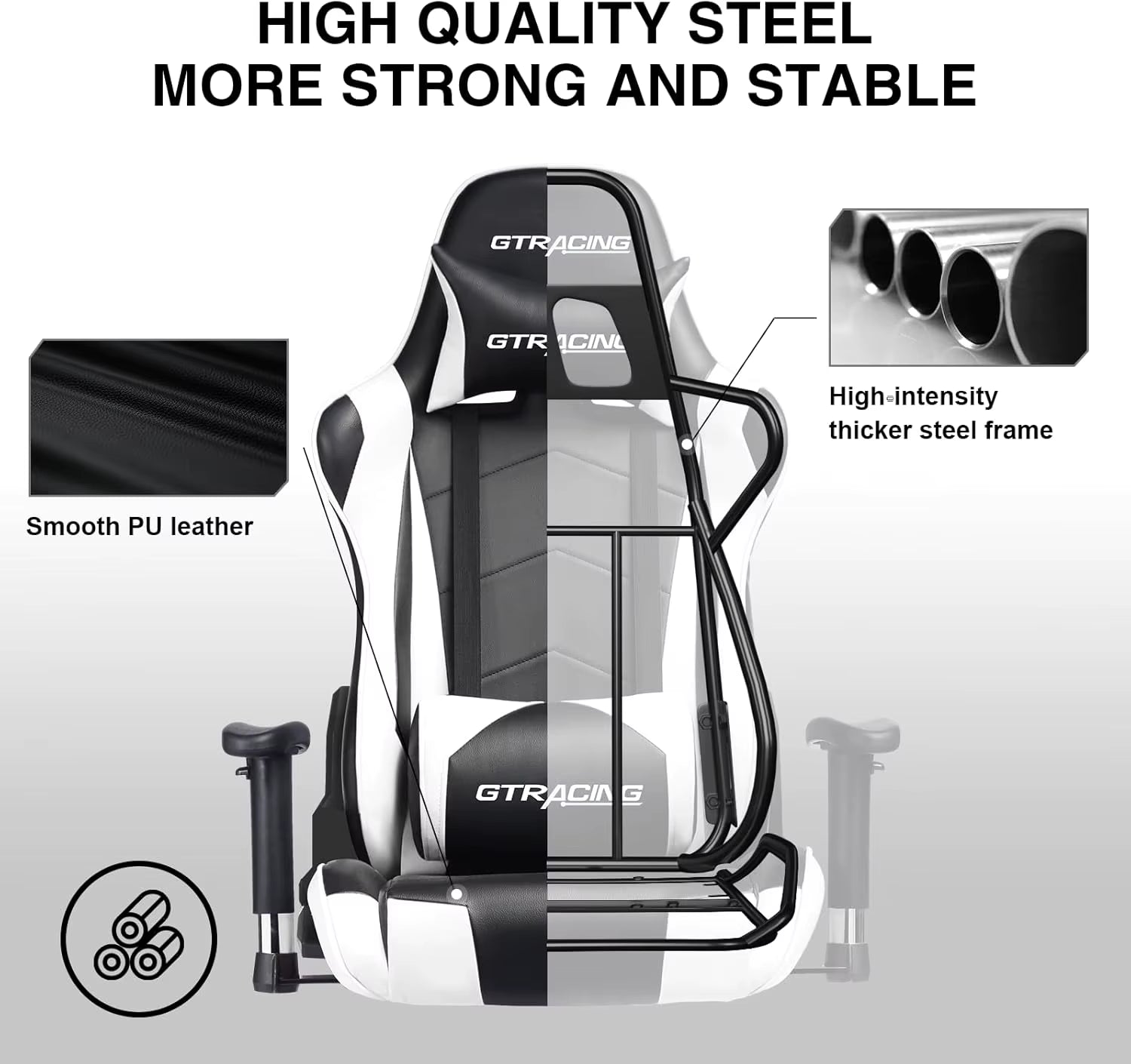 Gaming Chair, Ergonomic Recliner with Adjustable Backrest, Height, Headrest & Lumbar Support, Swivel Esports Chair (White)