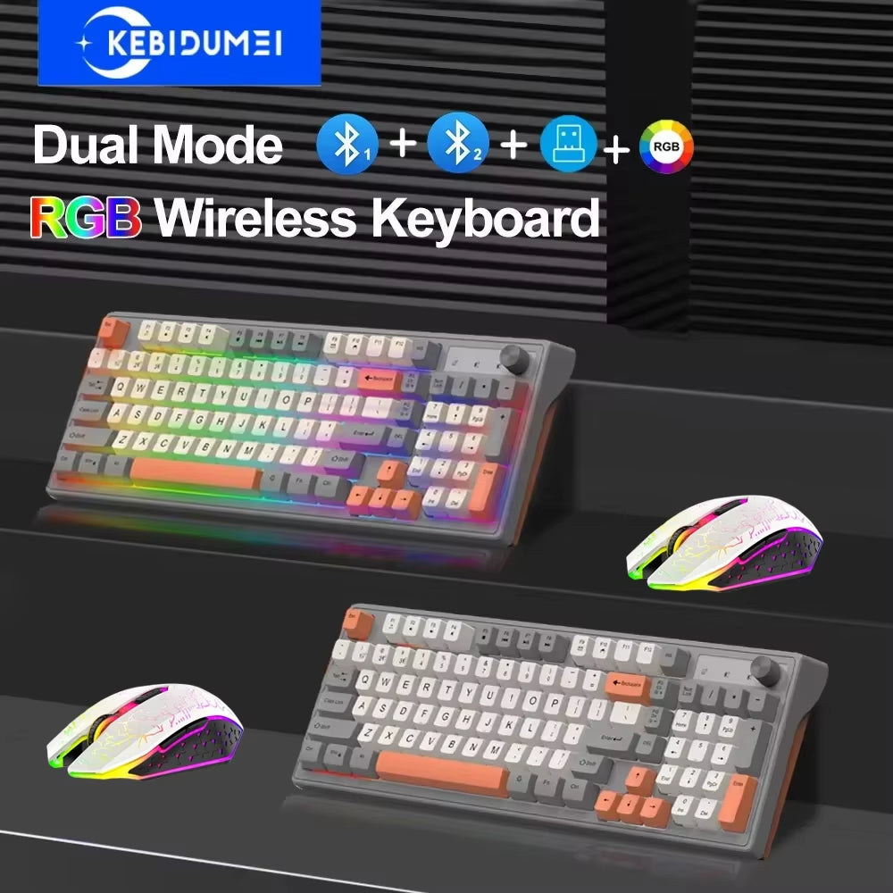 DualMode Wireless Keyboard and Mouse Set 2.4G Dual Bluetooth Keyboard RGB Gaming Keyboard Mouse Kit Mechanical Feel Keyboard