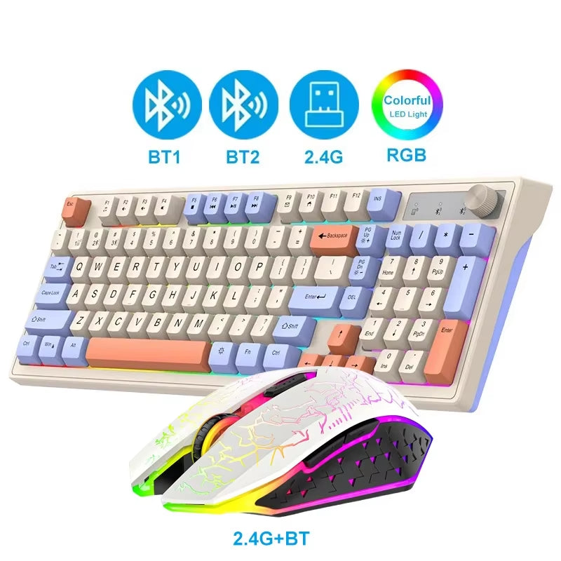 DualMode Wireless Keyboard and Mouse Set 2.4G Dual Bluetooth Keyboard RGB Gaming Keyboard Mouse Kit Mechanical Feel Keyboard