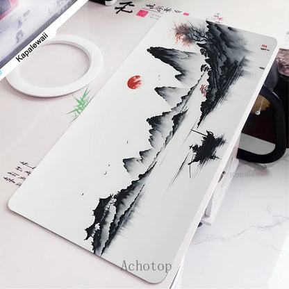 Black and White Laptop Gamer Mousepad Gaming Mouse Pad Ink and Wash Large Rug Locking Edge Keyboard 100X50Cm Desk Mat for CSGO
