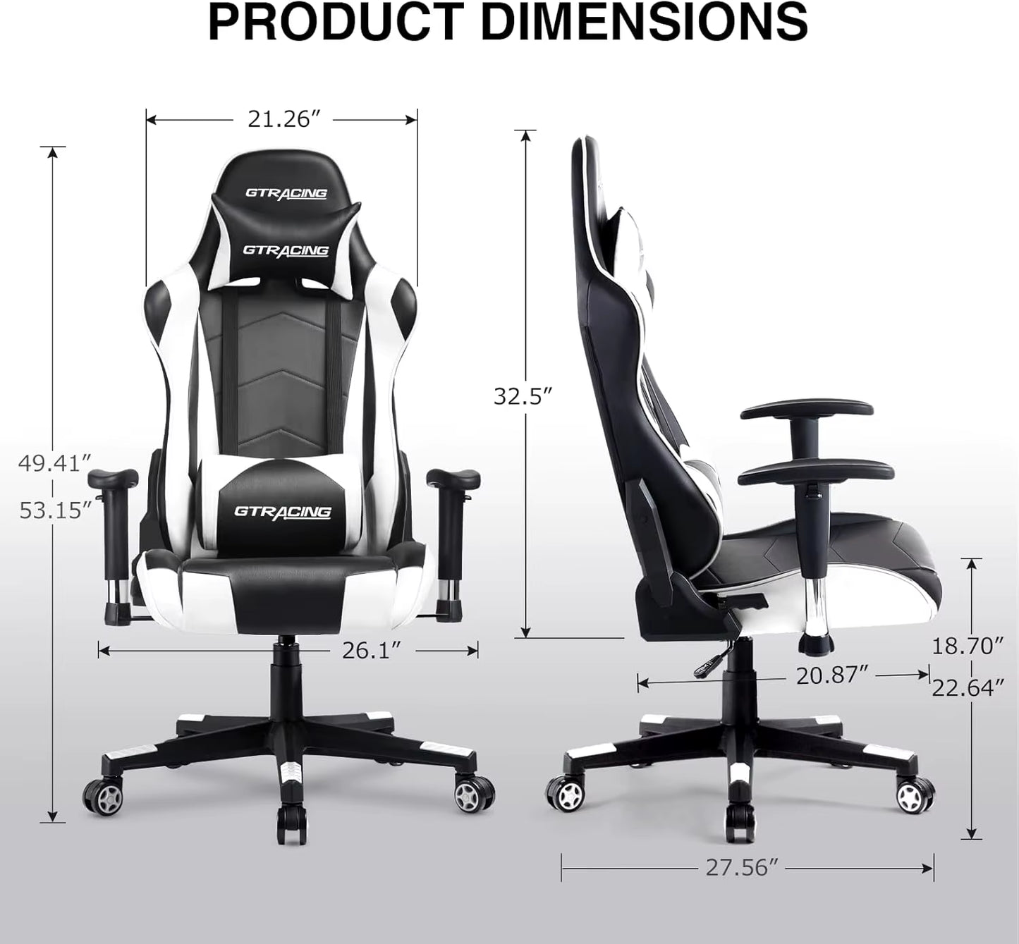 Gaming Chair, Ergonomic Recliner with Adjustable Backrest, Height, Headrest & Lumbar Support, Swivel Esports Chair (White)
