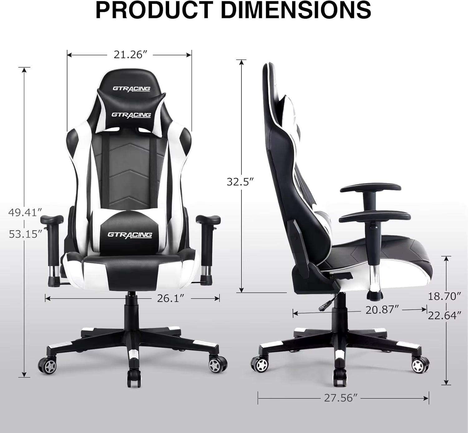 Gaming Chair, Ergonomic Recliner with Adjustable Backrest, Height, Headrest & Lumbar Support, Swivel Esports Chair (White)