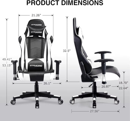 Gaming Chair, Ergonomic Recliner with Adjustable Backrest, Height, Headrest & Lumbar Support, Swivel Esports Chair (White)