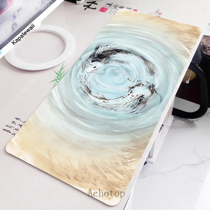 Black and White Laptop Gamer Mousepad Gaming Mouse Pad Ink and Wash Large Rug Locking Edge Keyboard 100X50Cm Desk Mat for CSGO